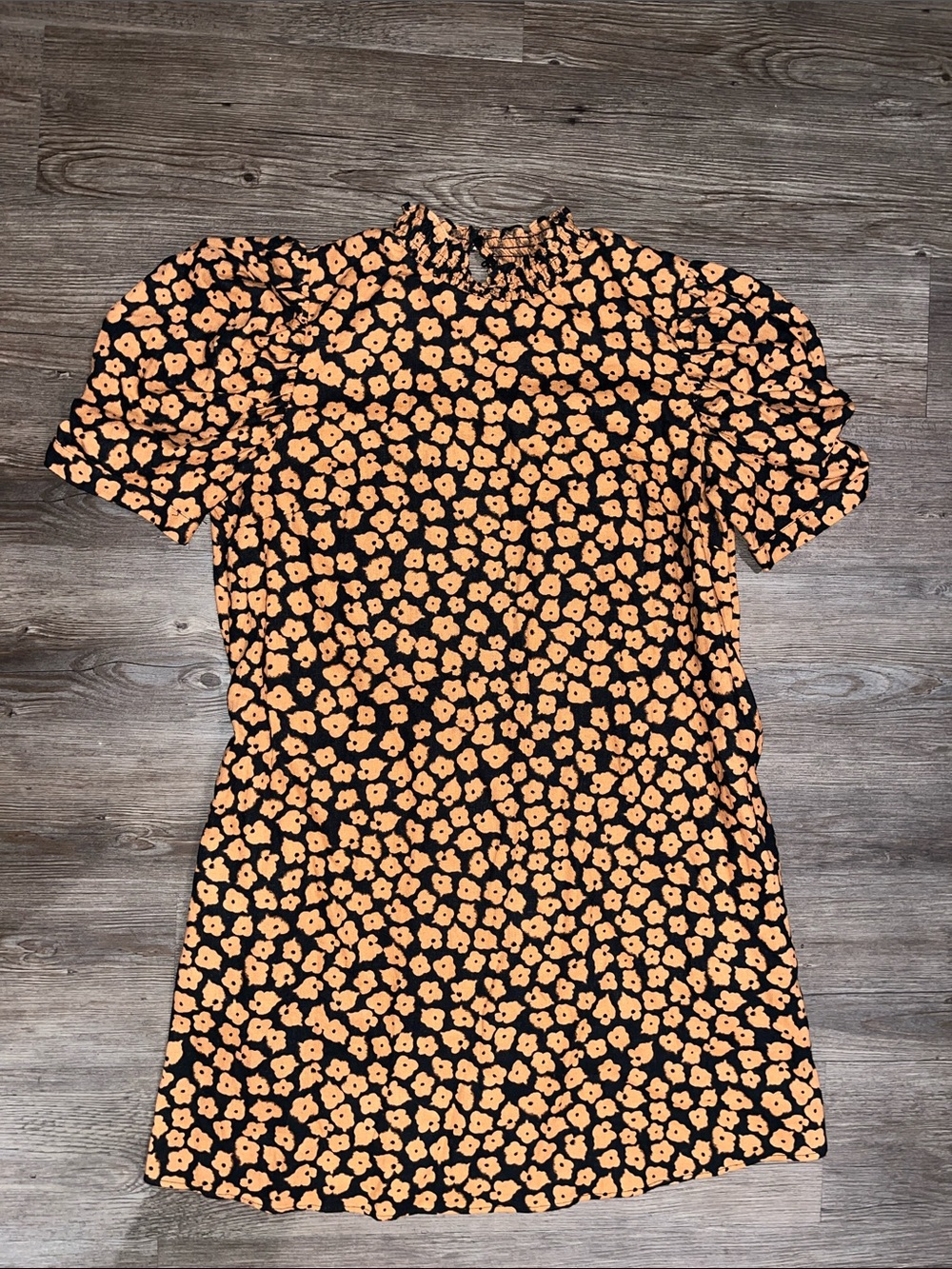 WHO WHAT WEAR Black Mini Dress with Peach Floral Print